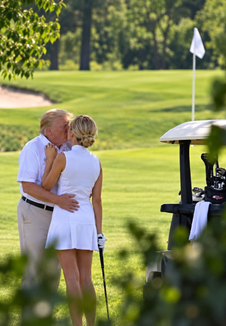 Je fotografija poljubljanja Donalda Trumpa z Natali Harp, na igrišču za golf, generirana ali samo popravljena z umetno inteligenco?